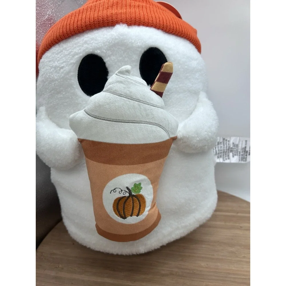 Ghost Pillow with Pumpkin Spice Latte Barista Coffee Viral 16 inch NEW Plush